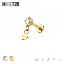 STAR DANGLE BEZEL CZ TOP THREADLESS (PUSH IN) IMPLANT GRADE TITANIUM LABRET SET